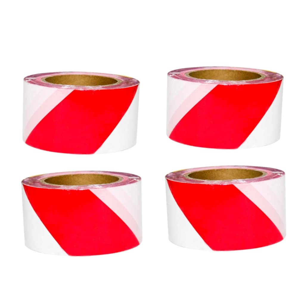 Berry 4 Pcs Non-Adhesive Barrier Tape - Red and White | 3" (75mm) x 500 Meter Warning Tape Roll for Cordoning Off Areas | Hazard Tape Red and White for Warning, Making Boundaries, Caution Tape