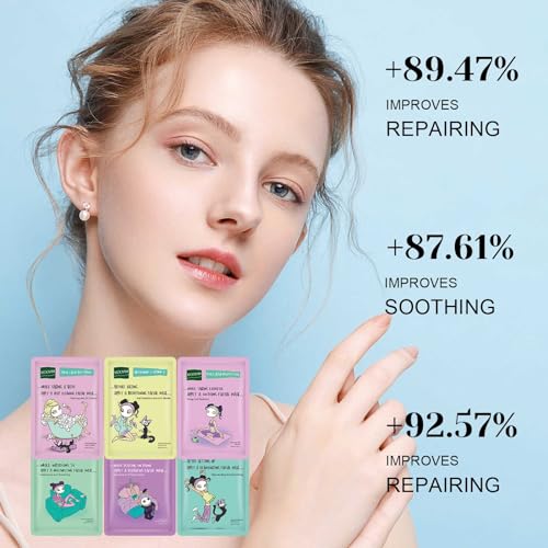 6Pcs Sheet Masks,Hydrating Face Mask Set for Teenage Girls,Face Mask Skincare,Moisturising and Firming Nourishing Face Masks - Soothing Sheet Face Mask - Image 8