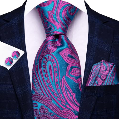 Image of Hi-Tie 3 Pcs Gift Box Mens Tie Set Necktie with Pocket Square Cufflinks Lapel Pin Silk Neck Tie Collection