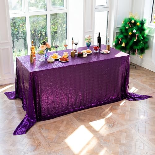 Nappe polyester mariage violet 153x300cm rectangulaire unie pailletée