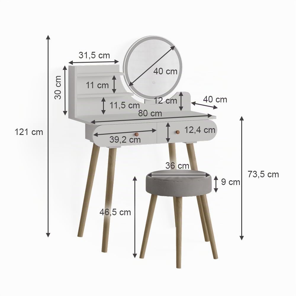 Vicco Schminktisch Edda, Weiß, 80 cm