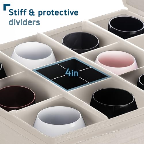 Image of Hearth & Harbor Wine Glass Storage Box with Dividers, Stemware Storage