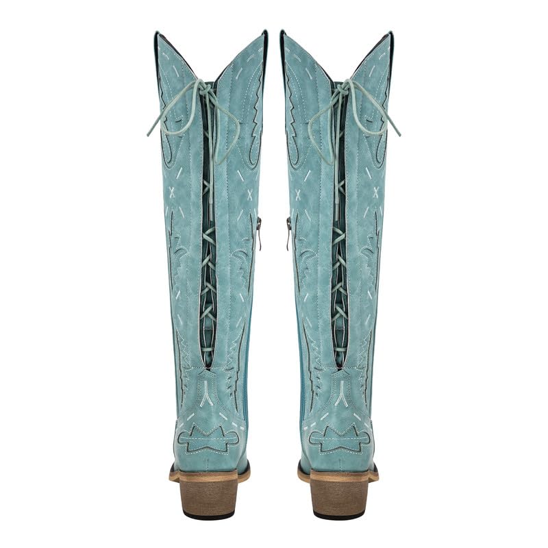 MissHeel Wide Calf Knee High Cowboy Boots for Women Lace Up Adjustable Cowgirl Boots4