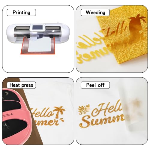 Image of RENLITONG Glitter Yellow Iron on Vinyl - 12Inch by 5ft Roll HTV Heat Transfer Vinyl for T-Shirt HTV Rolls for All Cutter Machine - Easy to Cut & Weed for Heat Transfer Design