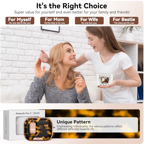 Image of for AirPods Pro 3 Case 2025, with Safty Lock & Phone Stand for Floral AirPods Pro 3 Generation Case Cover for Women Girly, iPod Pro 3 Case with Keychain & Cleaner Kit - Brown+Black Tortoise