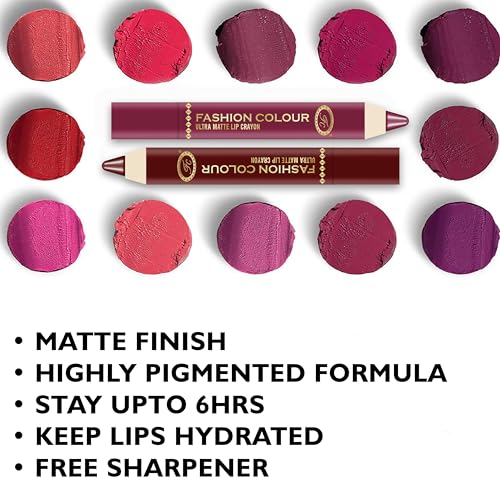Image of FASHION COLOUR Ultra Matte Lip Crayons With Free Sharpener | Smudge Proof And Waterproof | For Hydration And Moisturization | Long Lasting Lipwear with Matte Finish, Cruelty-free and Paraben-free - 2.5 gm(Mauve It)