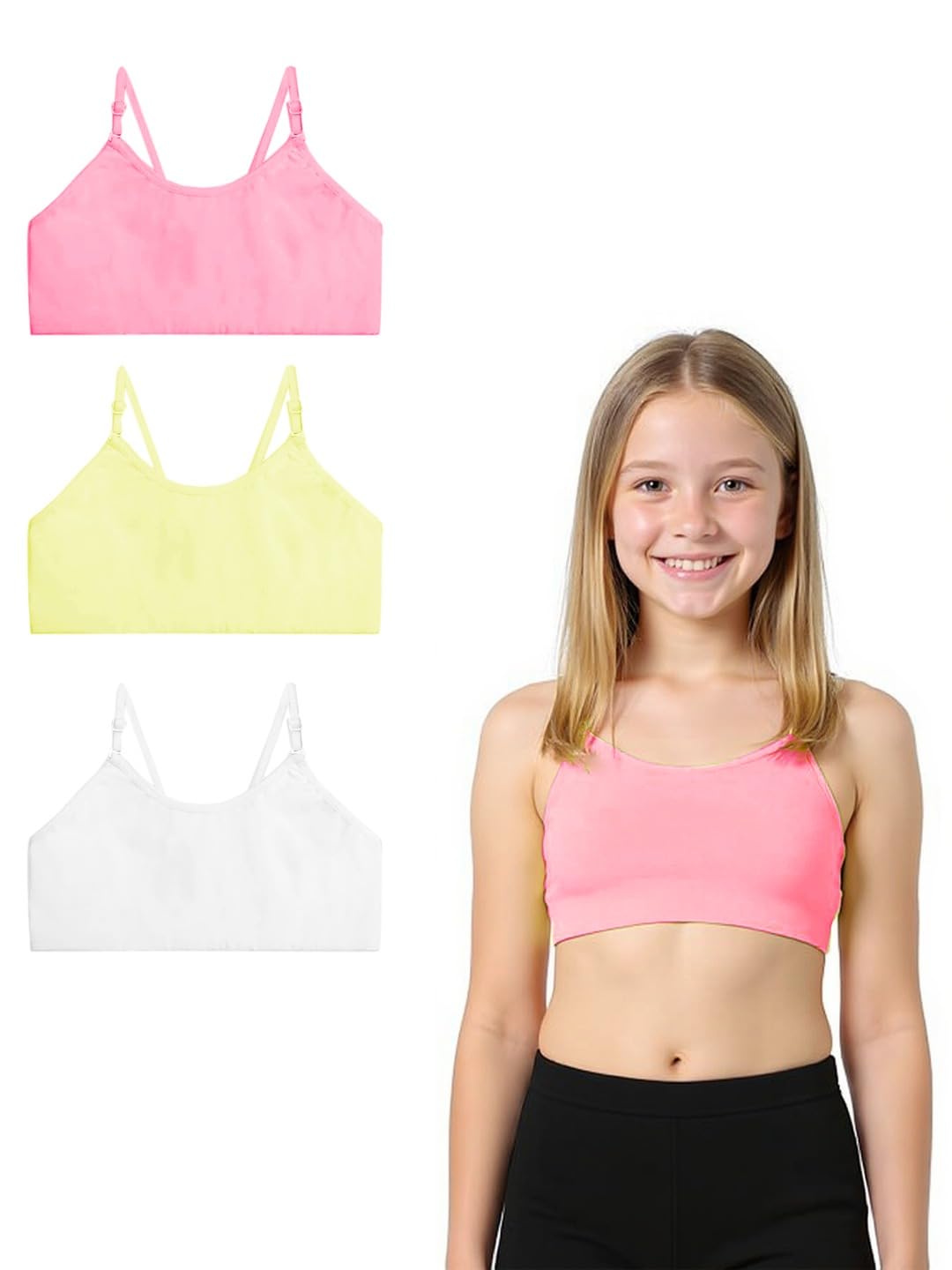 Girls Cotton Beginners Bra for Teen and Teenagers (Pack of 3)| Non-Padded Breathable Training Bra with Adjustable Straps | Comfortable Daily Innerwear