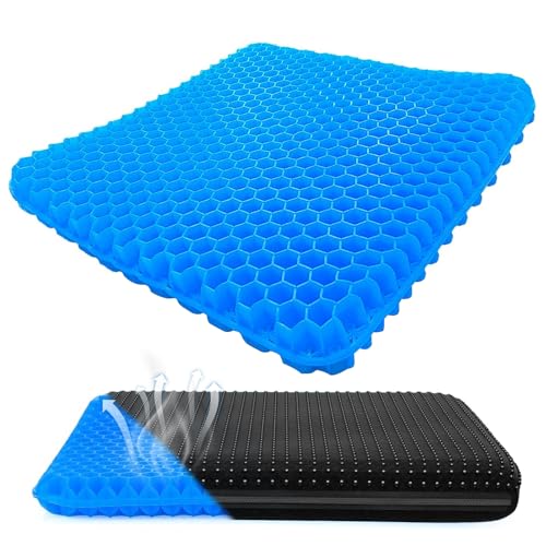 Cojín grande de gel, cojín de asiento suave de doble grosor, asiento con diseño de panal con alivio de la presión del dolor del coxis trasero, cojines ergonómicos ortopédicos de gel fresco para coche