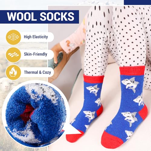 Image of Eocom Kids Wool Socks For Boys Girls Warm Hiking Thermal Winter Cozy Soft Thick Toddlers Crew Boot Socks 6 Pairs