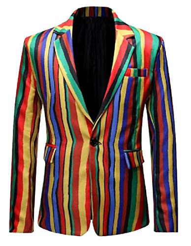 Men's Slim Fit Casual One Button Stripe Notched Lapel Turn-Down Collar Blazer Jacket 1 M