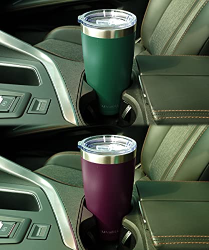 Sunwill Insulated Coffee Mug Set Of 2, Tumbler With Lid 20 Oz, Stainless Steel Travel Mug (Forest Green & Plum) Vacuum Double Wall, Thermal Cup With Spill Proof Sliding Lid #TOP5