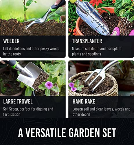 Craft911 Heavy Duty Garden Tool Set - Gardening Tools Set with Bag & Non-Slip Rubber Grip - Garden Hand Tools Kit | Planting Tools Rust-Proof Gardening Kit Gifts for Women & Men, Green - Image 4