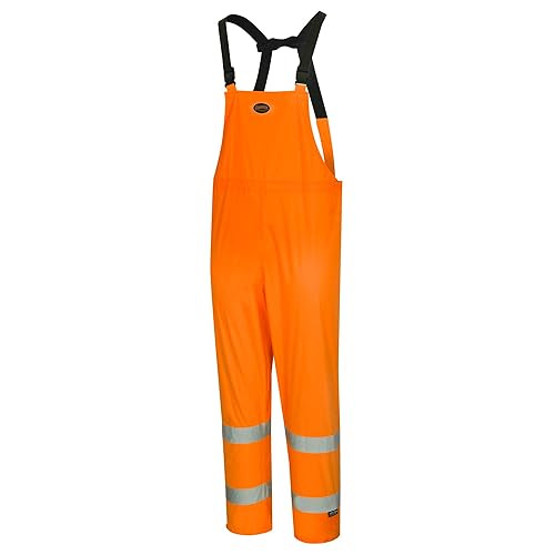 Miniatura 4 de Pioneer Chaqueta de seguridad y pantalones con peto de alta visibilidad, impermeable, traje de trabajo de PVC reflectante para hombre, naranja y