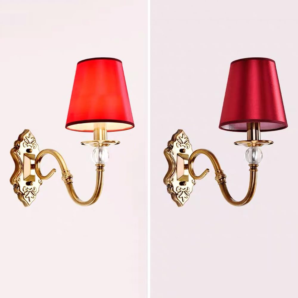 Aplique De Pared Creativo Moderno Con Pantalla De Tela Roja Y Decoración De Cristal De Globo, Accesorio De Iluminación De Pared Cableado Con Acabado En Oro Antiguo Apliques De Pared Deco De Ca