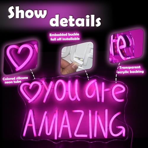 Image of You Are Amazing Neon Sign,Classroom Teen Room Wall decorations | Silicone Light Strips, Acrylic Sheets,USB Interface,Size: 13.6 in* 8.4 in,Wall Decorations in Classrooms and Teengirls' Rooms