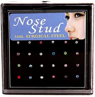 Keyzone 24 Pcs Lady Crystal Rhinestone Nose Ring Bone Stud Bar Surgical Steel