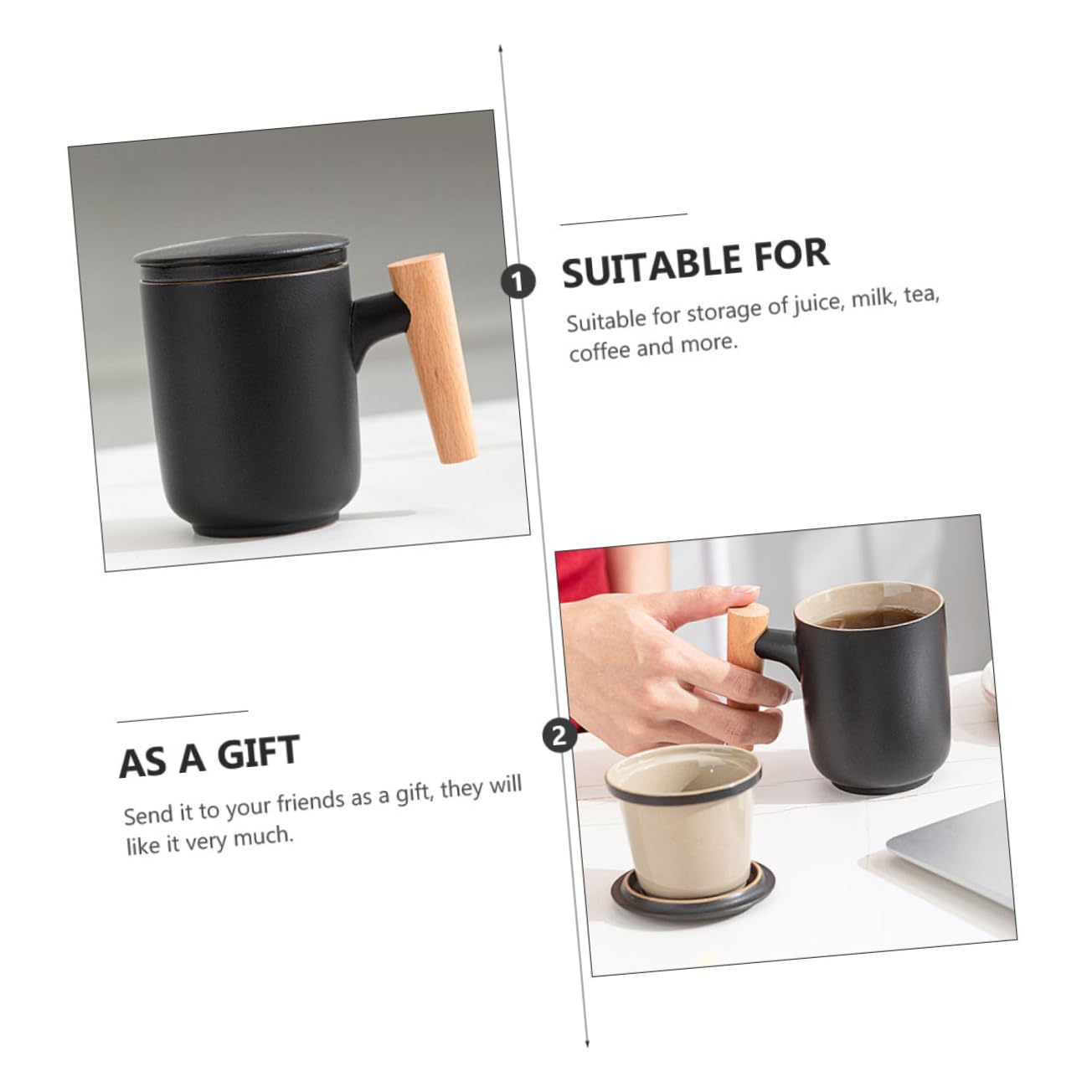 LIFKOME Tazze The Giapponesi in Ceramica Infusore, Tazza da Tè a Separazione Acqua, Nero, di Perdite, per Ufficio e Viaggio