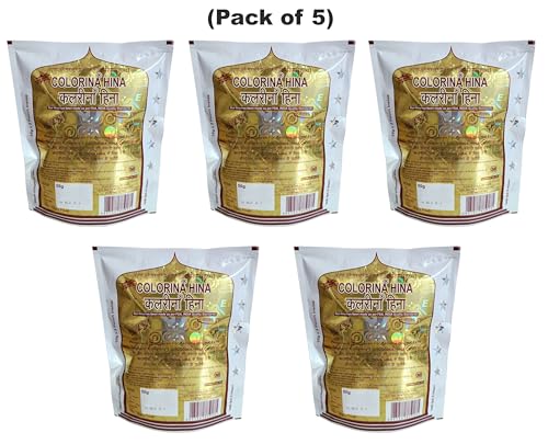 Image of Colorina Hina Gujrati Herbal Henna Powder, Natural Black 6.1, 50g (Pack of 5) | Colors Hair not Skin (Natural Black 6.1)