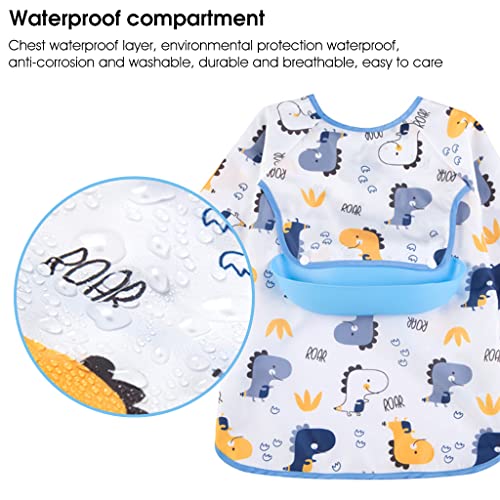 Image of SNOWIE SOFT Sleeved Bib Baby Bib with Pocket, Toddler Bib, Smock, Washable and Lightweight Waterproof Fabric, Fits Bibs for Baby 6 Months+