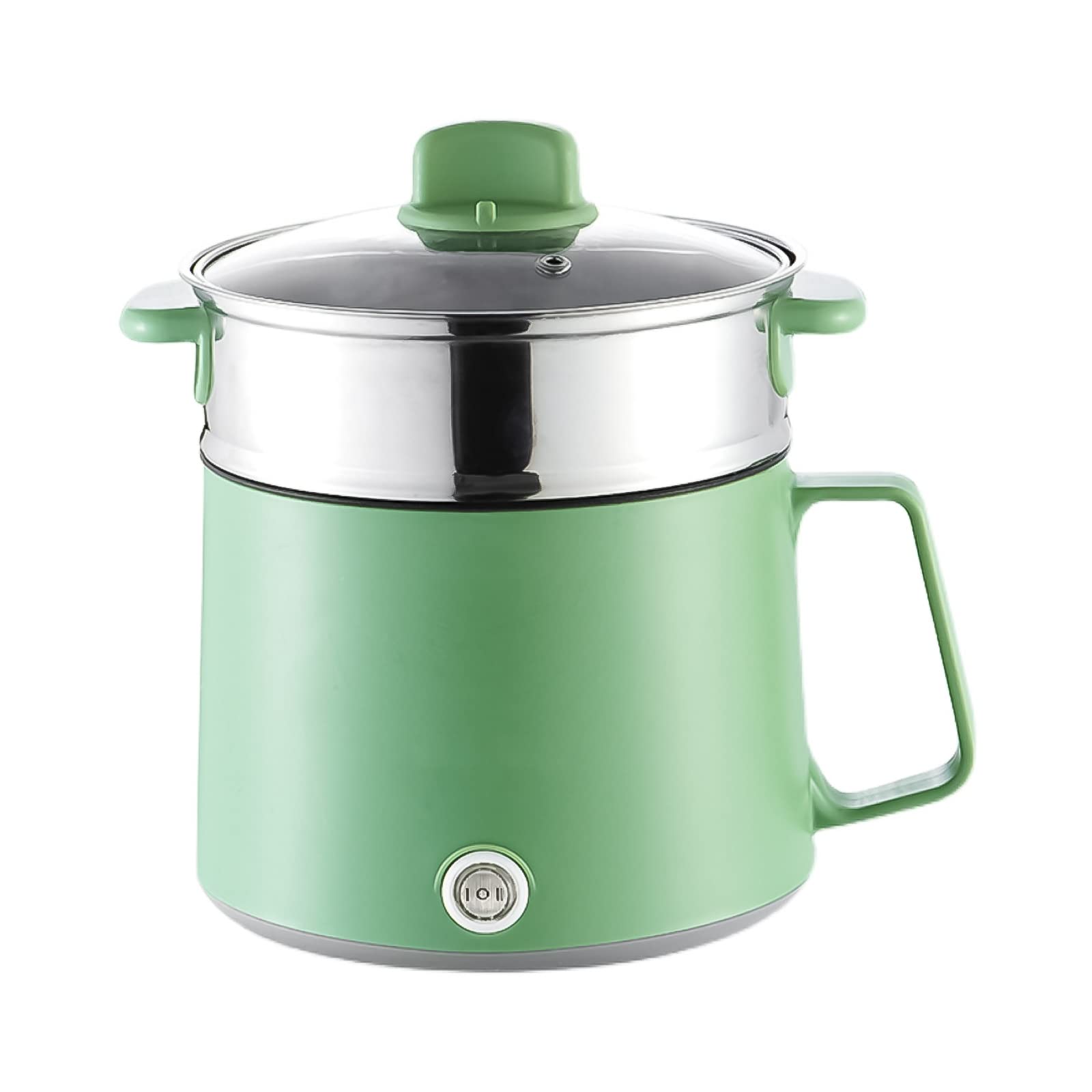 Electric Hot Pot, 1.7L Multi-Functional Electric Skillet for Stir Fry/Stew/Steam, Portable Mini Electric Cooker for Soup Porridge Dumplings Eggs Pasta Noodles (Stainless Steel Green+ Steamer)