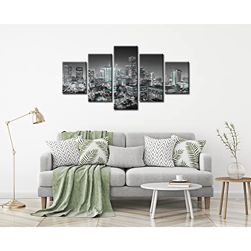 Houston City Skyline Wall Art Houston Pictures Wall Decor Black And White Texas Cityscape Canvas Print Painting Poster Stretched Frame Home Living Room Bedroom Decoration(60X32 Inches) #TOP3