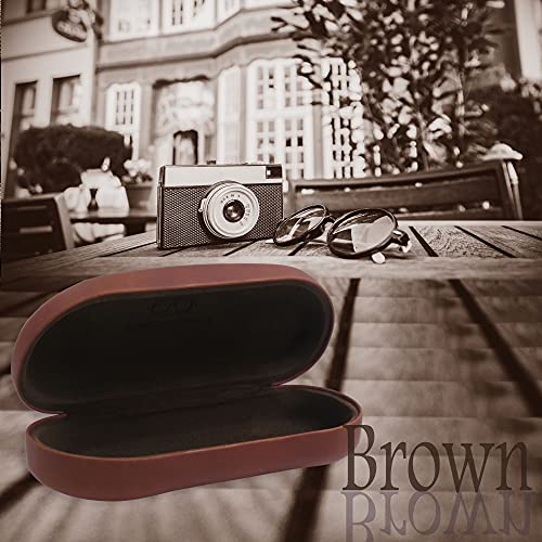 MyEyeglassCase - Men Sunglasses case in Premium Leather Like - Eyeglasses Case Hard Shell with Microfiber Pouch & Cloth Glasses Case - Medium to Large for Men and Women (AS87 Brown1)