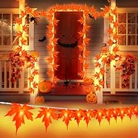 Autumn Leaves Fairy Lights 3M 20LED Maple Leaves Halloween Decorations Lights mit Timer Leaf Garland Indoor Outdoor Battery Operated for Autumn Theme Parties, Halloween, or Home, Garden Decoration