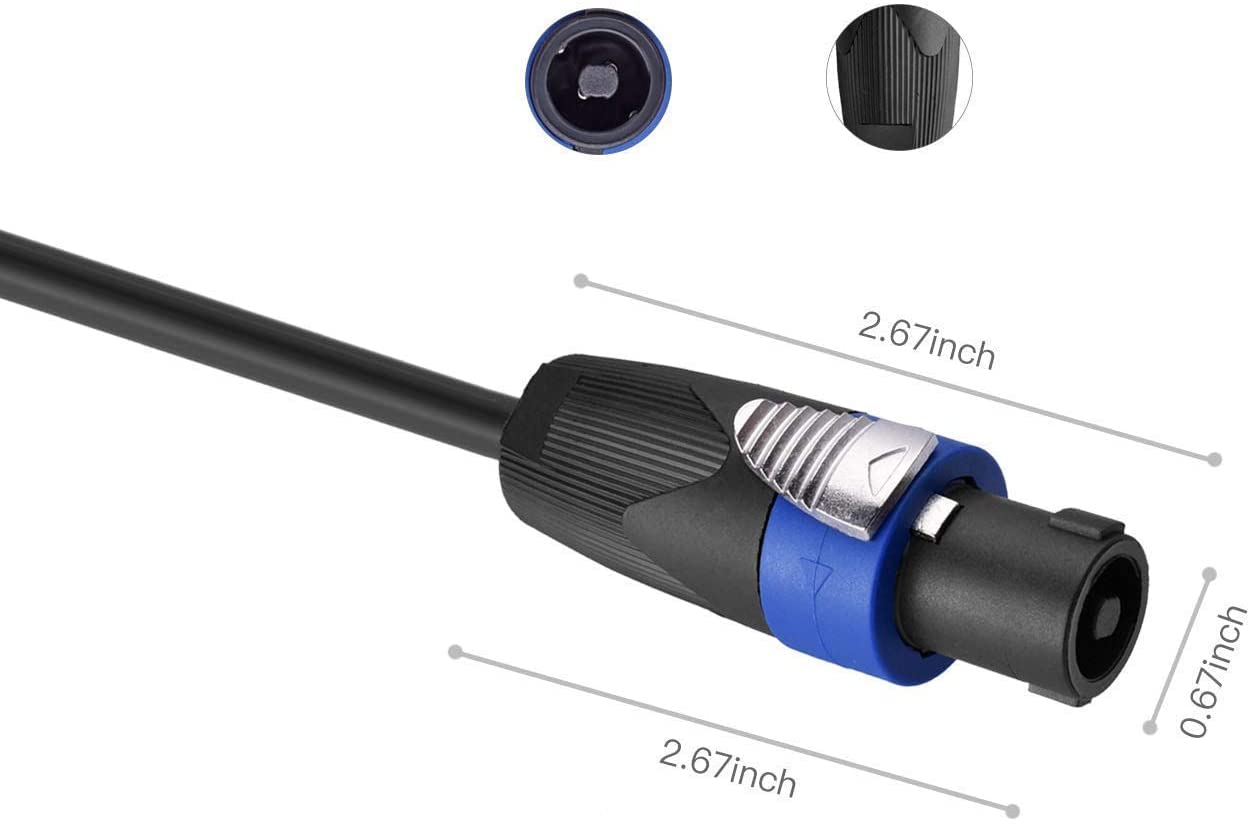Pro - Cavo da altoparlante a Speakon, 200 m, 12 AWG, resistente, 61 m, 12 gauge, con chiusura a torsione per amplificatore audio, singolo