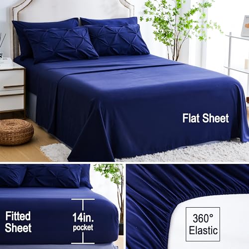 Ubauba 7pc Bed Comforter Set Queen Size, 7 Piece Dark Blue Bedding Sets with Comforters and Sheets, Royal Blue Soft and Fluffy Bed in a Bag Set (Navy,Queen)