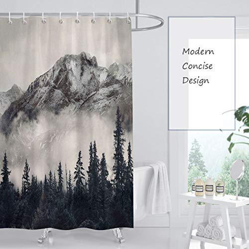Canadian Smoky Mountain Cliff Outdoor Idyllic Photo Art Shower Curtain No Liner, National Parks Home Decor Curtain, Waterproof Polyester Fabric Bathroom Shower Curtain With Hooks 72" X 72" #TOP3