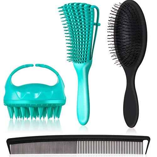 4 Pieces Hair Comb Set Hair Scalp Massager Shampoo Brush, Paddle Hair Brush, Detangling Hair Brush and Styling Comb for Curly Long Short Thick Thin Wet Dry Hair Scalp Care Hair Cleaning