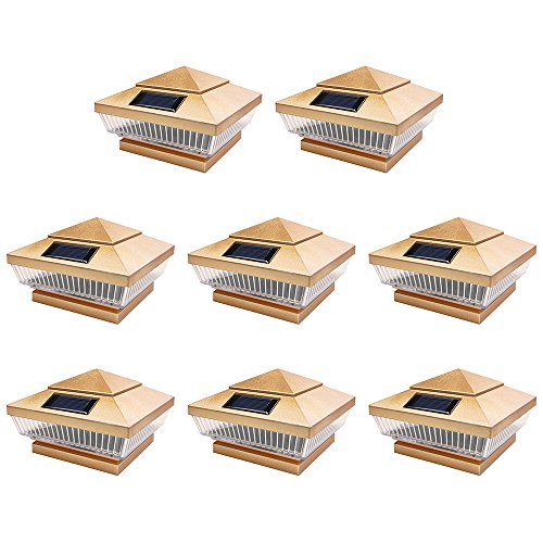 8 Pack Copper Outdoor Garden 4 x 4 Solar 5-LED Post Deck Cap Square Fence Light Landscape Lamp PVC Vinyl Wood Bronze