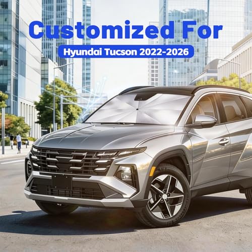 Image of Car Windshield Sun Shade for Hyundai Tucson 2022-2026 -[Reflective Coated Fabric] Sunshade Umbrella for Front Window, Car Shades Sun Visor Keep Car Cool and Protects Interior, 1:1 Exact Fit