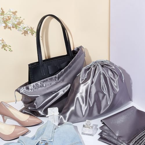 NBEADS 12 Pcs Dust Bags for Handbags Imitation Silk Storage Bags Portable Drawstring Pouch Cloth Travel Bags for Handbags Purses Shoes Boots Gray 39.7x50cm - Image 4