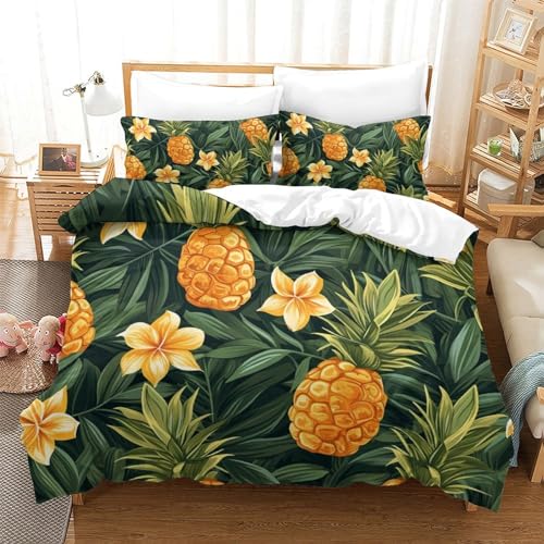Housse de couette ananas anti-plis en microfibre douce avec zip lit king size