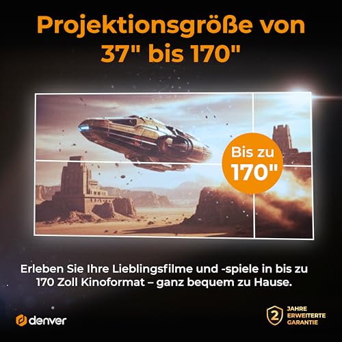 Mini Beamer LED Projektor Full HD 4K – Bluetooth HDMI USB Tragbarer Beamer Klein für Heimkino Gaming Handy Smartphone – Denver PR-2500 Video Projector mit Lautsprecher