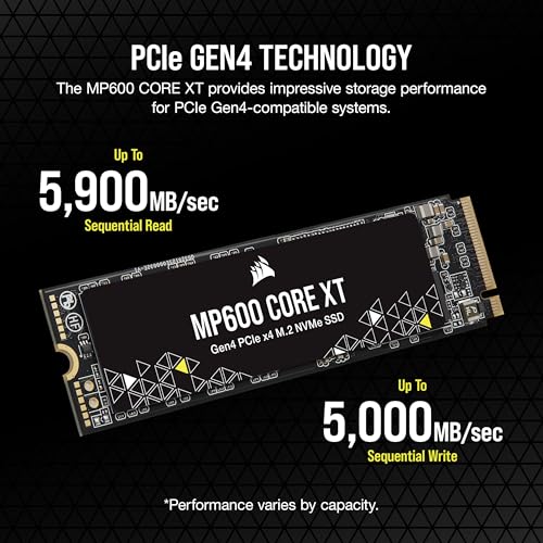Image of Corsair MP600 CORE XT 2TB M.2 PCIe Gen4 NVMe SSD - Up to 5900MB /s - QLC NAND - M.2 2280 - for PCIe 4.0 Notebooks and Desktops - Black