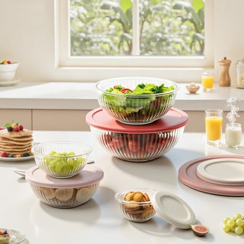 Freshmage Glass Mixing Bowls with Lids Sets, 4 Packs Glass Bowls with Lids for Kitchen Baking, Meal Prepping and Salad, Bpa Free and Dishwasher Safe Serving Bowls, 0.2/0.5/1.1/2.1 - Thumbnail 5