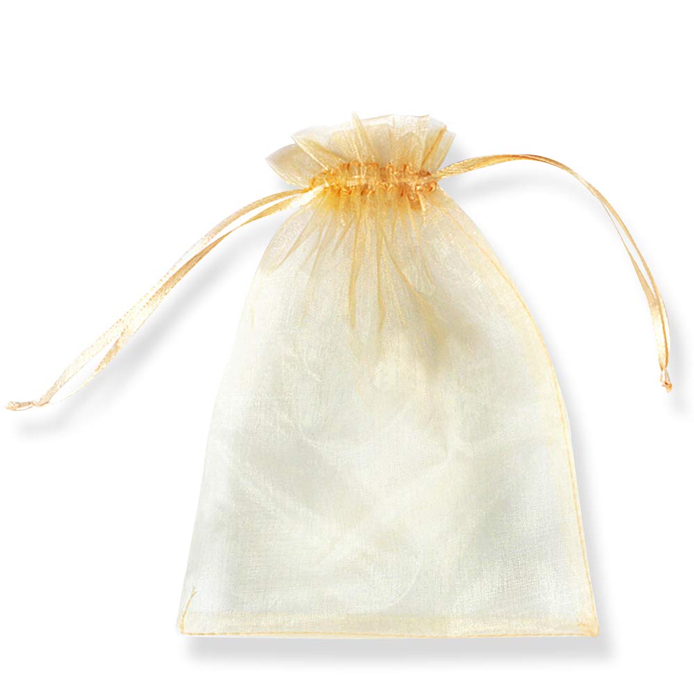 PLECUPE 100 Pcs Organza Gift Bags - Wedding & Candy Food Packaging with Drawstring, 16x22cm (6.3"x8.7") Pure Color Clear Sachet Lavender Dried Flowers Storage Bags - Gold โ image 1