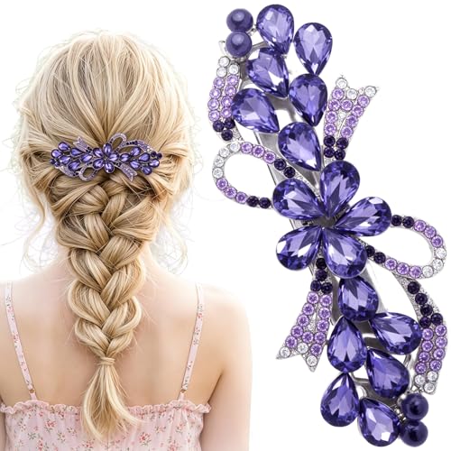 Fancy Flower Rhinestone Hair Clips, Accesorios para el cabello, pinza con cristal brillante para bodas y fiestas (Púrpura) miniatura 1