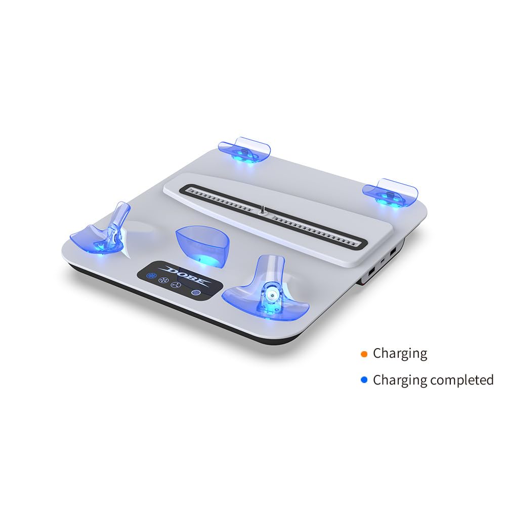 BeisDirect Ventilador de refrigeración de soporte PS5 para consola PS5 Slim/PS5, estación de carga de controlador dual para PSVR 2 y PS5, soporte vertical multifuncional con cargador de controlador