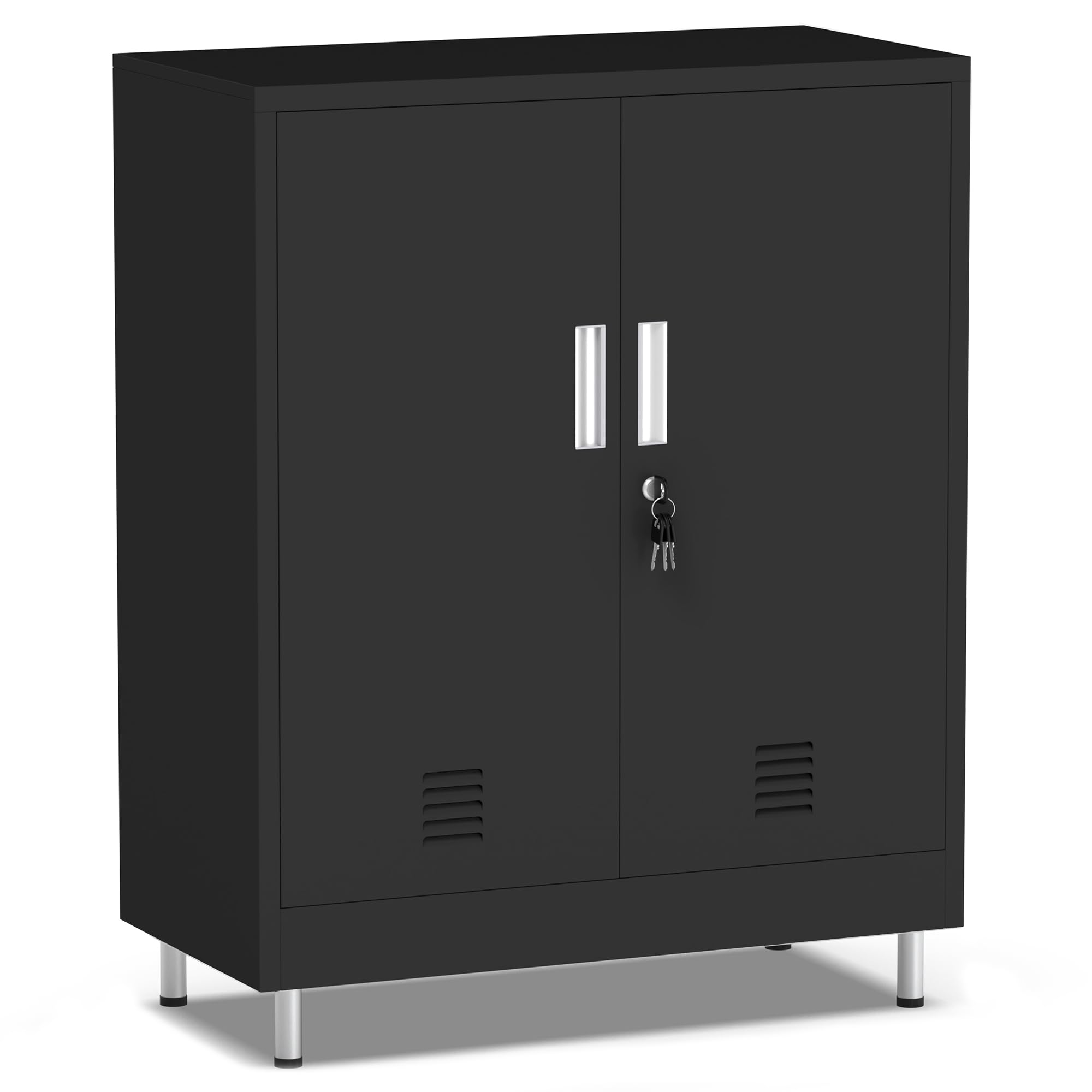 JINGUR Armoire de Rangement en métal avec Portes verrouillables et étagères réglables, Petite Armoire de Rangement verrouillable pour Maison, Bureau, Garage, Garde-Manger, entrée, Salon (Noir)