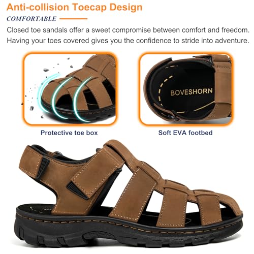 Image of Men's Sport Sandals Closed Toe Leather Hiking Athletic Walking Outdoor Beach Trail River Fishing Water Shoes Lightweight Comfortable Waterproof