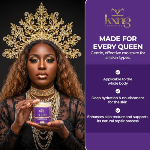 Image of KXNG Cosmetics Organic Shea Body Butter - 4oz | Luxury Body Cream for Women with Shea, Cocoa, Mango & Coconut Oil | Deep Moisturizing Care for Hands, Feet & All Skin Types - Queen