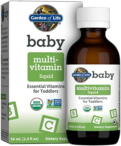 Garden of Life Baby Multivitamin Drops, Organic Multivitamins for Infants & Toddlers - Essential Vitamins & Nutrients for Babies, Vegan, Gluten Free, Non-GMO, 56 Servings, 1.9 fl oz Liquid Supplement