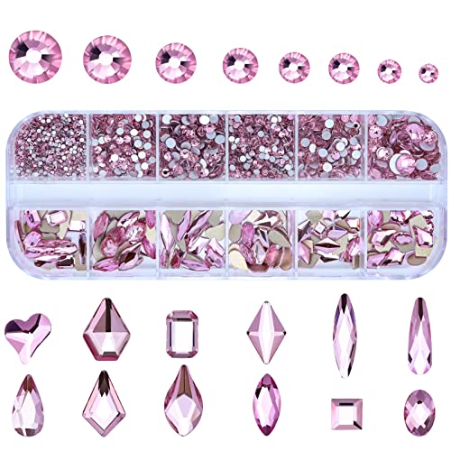 Dowarm 3200Pcs Nail Art Rhinestones, Light Pink Flatback Rhinestones For Nails, Crafts, 12 Styles 3D Glass Crystal Nail Gems #TOP5