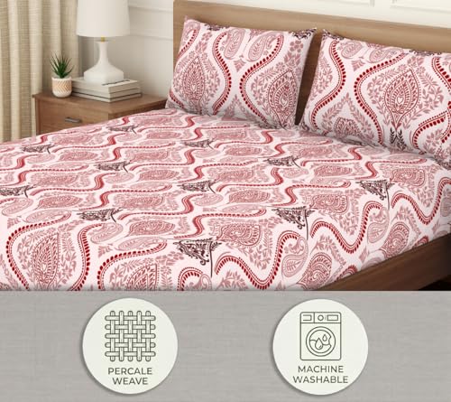 Image of Welspun Arlo Microfiber Double Bedsheet with 2 Pillow Covers, 220x240 cm Double Bed Sheet, Soft Breathable Fabric, Fade Resistant, Easy Care, Comfortable Cooling Bed Sheet, Maroon