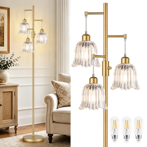 Image of Dimmable Flower Floor Lamp, 3 x 900LM LED Bulbs Included, Modern