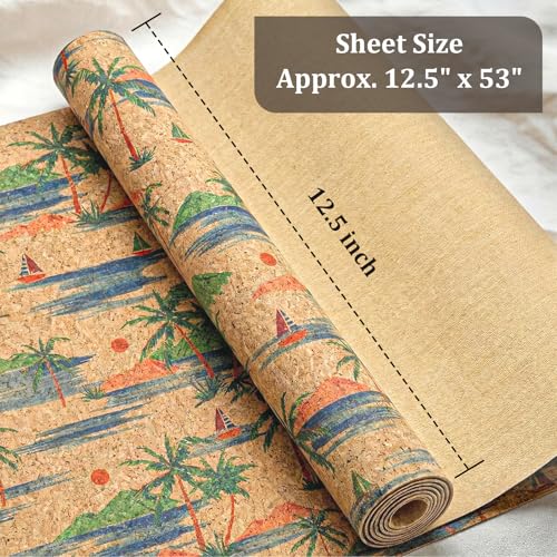 Image of SORENCUT Patterned Cork Fabric by the Yard for Sewing - Blue Palm Abstract Cork Leather Fabric Sheet with Flexible Backing for DIY Crafts, Earrings, Bags, Wallets & Handmade Accessories, 12.5 x 54 in