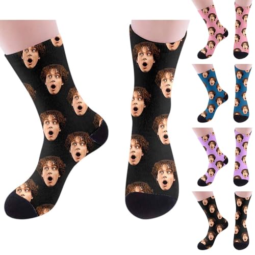 Chaussette Personnalisé Photo Chaussettes Noel Fantaisie avec Visage Chaussette Personnalisable Cadeaux Personnalisés Drôles Rigolotes pour Femme Homme Amour Famille, Cadeau Pour Noël